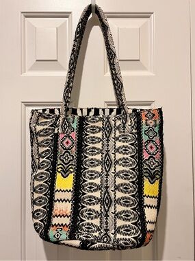 Randi & Will Woven Tote Bag — Black and Multicolor